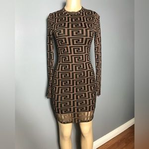 Brown Long Sleeve Mini Inspired Dress